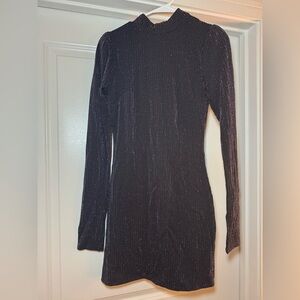 Francesca's Collections Shimmering Black Long Sleeve Dress